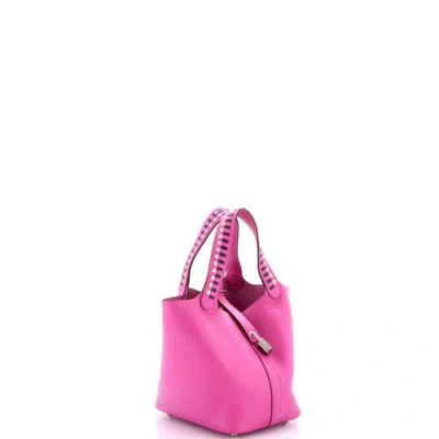 Pre-owned Hermes  Hermes Picotin Lock Bag Tressage Epsom Pm In White