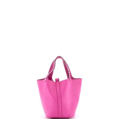 Pre-owned Hermes  Hermes Picotin Lock Bag Tressage Epsom Pm In White