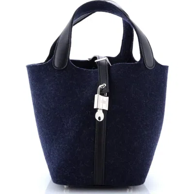 Pre-owned Hermes  Hermes Picotin Lock Bag Felt With Leather Pm In Blue