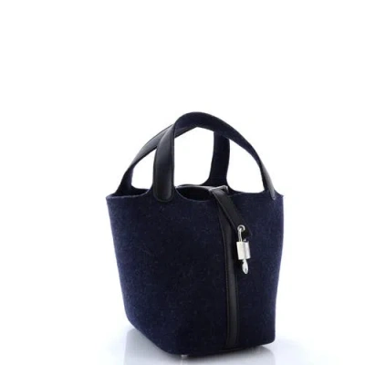 Pre-owned Hermes  Hermes Picotin Lock Bag Felt With Leather Pm In Blue