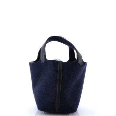 Pre-owned Hermes  Hermes Picotin Lock Bag Felt With Leather Pm In Blue