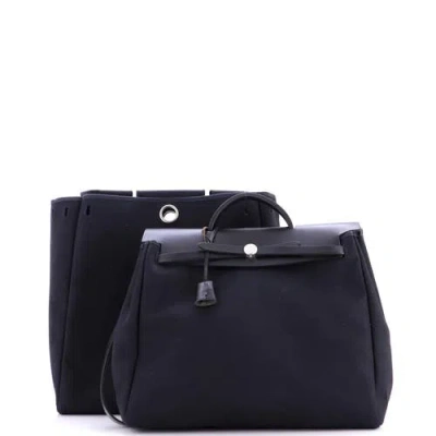 Pre-owned Hermes  Hermes Herbag Toile And Leather Mm In Black
