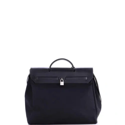 Pre-owned Hermes  Hermes Herbag Toile And Leather Mm In Black