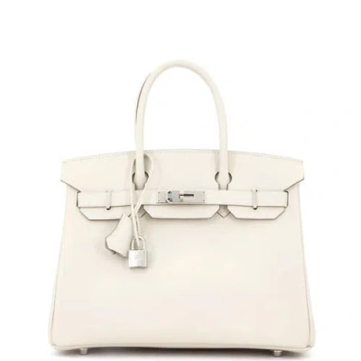 Pre-owned Hermes  Hermes Birkin Handbag Light Epsom With Palladium Hardware 30 In White