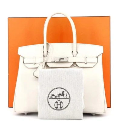 Pre-owned Hermes  Hermes Birkin Handbag Light Epsom With Palladium Hardware 30 In White
