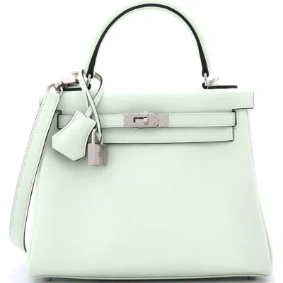 Pre-owned Hermes  Hermes Kelly Handbag Green Swift With Palladium Hardware 25