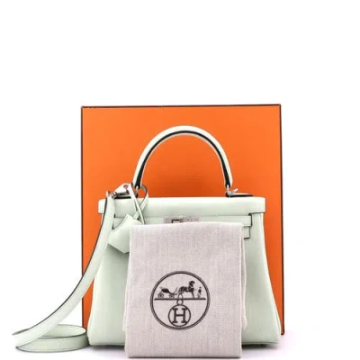 Pre-owned Hermes  Hermes Kelly Handbag Green Swift With Palladium Hardware 25