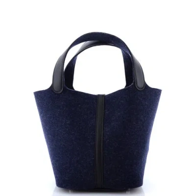 Pre-owned Hermes  Hermes Picotin Lock Bag Felt With Leather Mm In Blue