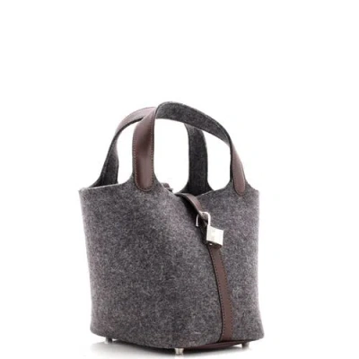 Pre-owned Hermes  Hermes Picotin Lock Bag Felt With Leather Pm In Gray