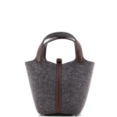 Pre-owned Hermes  Hermes Picotin Lock Bag Felt With Leather Pm In Gray