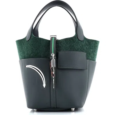 Pre-owned Hermes  Hermes Go Team Picotin Lock Bag Feutre Wool And Swift Pm In Green