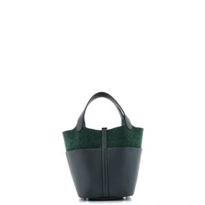Pre-owned Hermes  Hermes Go Team Picotin Lock Bag Feutre Wool And Swift Pm In Green