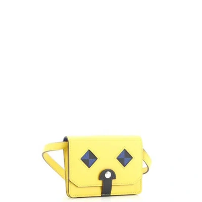 Pre-owned Hermes  Hermes Chien Card Holder With Strap Swift And Chevre Mysore In Yellow