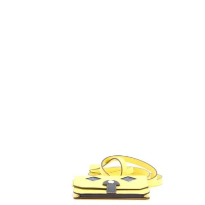 Pre-owned Hermes  Hermes Chien Card Holder With Strap Swift And Chevre Mysore In Yellow