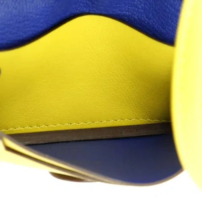 Pre-owned Hermes  Hermes Chien Card Holder With Strap Swift And Chevre Mysore In Yellow