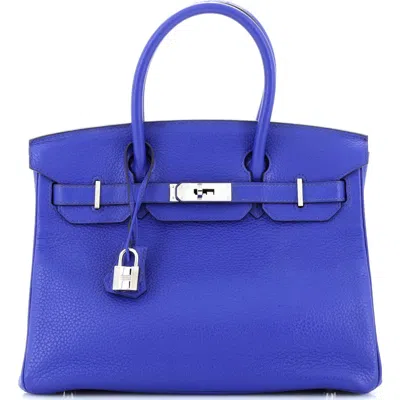 Pre-owned Hermes  Hermes Birkin Handbag Blue Clemence With Palladium Hardware 30
