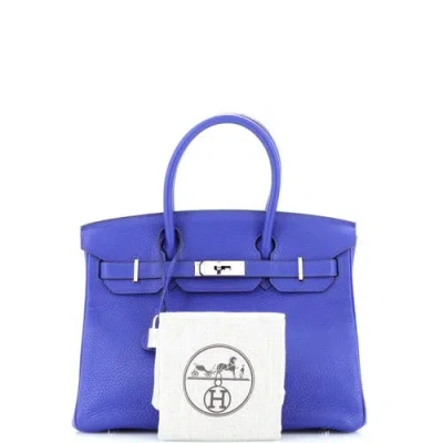 Pre-owned Hermes  Hermes Birkin Handbag Blue Clemence With Palladium Hardware 30