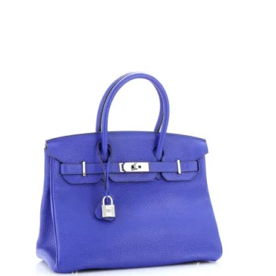 Pre-owned Hermes  Hermes Birkin Handbag Blue Clemence With Palladium Hardware 30