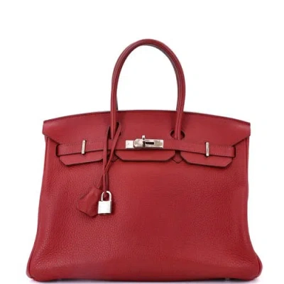 Pre-owned Hermes  Hermes Birkin Handbag Red Clemence With Palladium Hardware 35 In Red