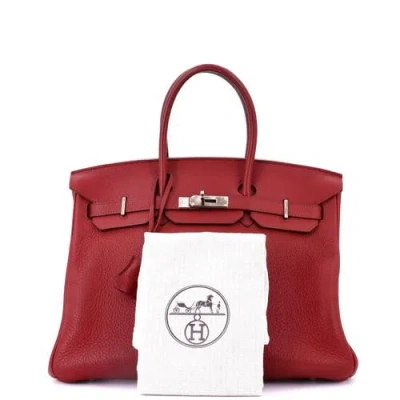 Pre-owned Hermes  Hermes Birkin Handbag Red Clemence With Palladium Hardware 35 In Red