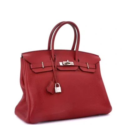 Pre-owned Hermes  Hermes Birkin Handbag Red Clemence With Palladium Hardware 35 In Red