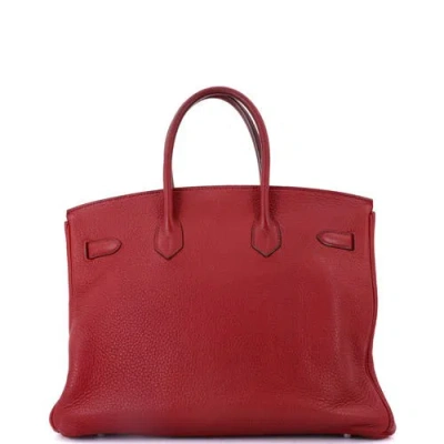 Pre-owned Hermes  Hermes Birkin Handbag Red Clemence With Palladium Hardware 35 In Red