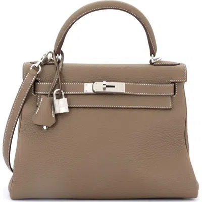 Pre-owned Hermes  Hermes Kelly Handbag Grey Togo With Palladium Hardware 28 In Brown