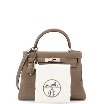 Pre-owned Hermes  Hermes Kelly Handbag Grey Togo With Palladium Hardware 28 In Brown