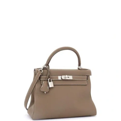 Pre-owned Hermes  Hermes Kelly Handbag Grey Togo With Palladium Hardware 28 In Brown
