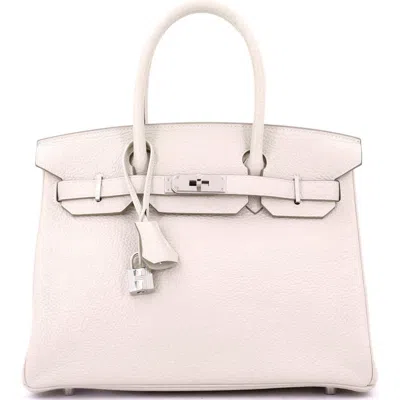 Pre-owned Hermes  Hermes Birkin Handbag Light Clemence With Palladium Hardware 30 In White