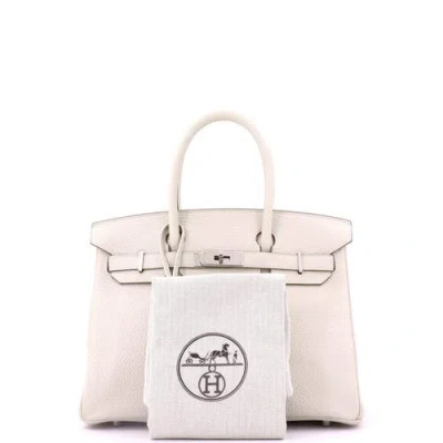 Pre-owned Hermes  Hermes Birkin Handbag Light Clemence With Palladium Hardware 30 In White
