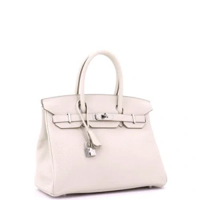 Pre-owned Hermes  Hermes Birkin Handbag Light Clemence With Palladium Hardware 30 In White