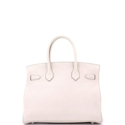 Pre-owned Hermes  Hermes Birkin Handbag Light Clemence With Palladium Hardware 30 In White