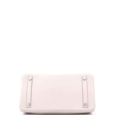 Pre-owned Hermes  Hermes Birkin Handbag Light Clemence With Palladium Hardware 30 In White