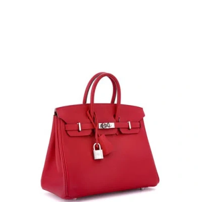 Pre-owned Hermes  Hermes Birkin Handbag Red Epsom With Palladium Hardware 25 In Red