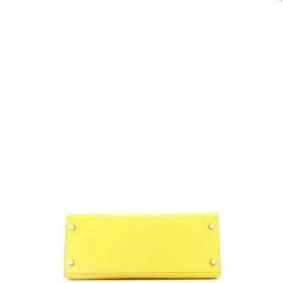 Pre-owned Hermes  Hermes Kelly Handbag Yellow Epsom With Palladium Hardware 28 In Green