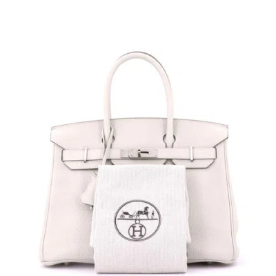 Pre-owned Hermes  Hermes Birkin Handbag Light Clemence With Palladium Hardware 30 In White