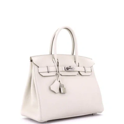 Pre-owned Hermes  Hermes Birkin Handbag Light Clemence With Palladium Hardware 30 In White