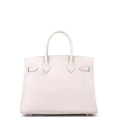 Pre-owned Hermes  Hermes Birkin Handbag Light Clemence With Palladium Hardware 30 In White