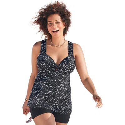 Swimsuits For All Longer Length Twist Front Tankini Top In Black