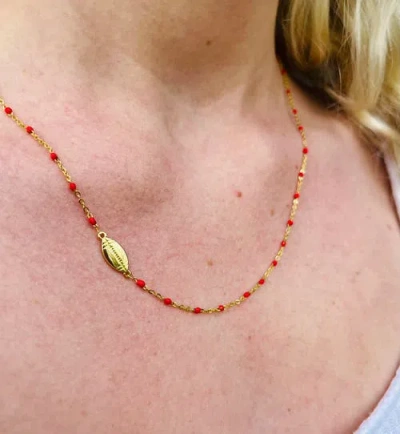 Color Shout Game Day Side Set Football Necklace With Enamel Beads In Gold