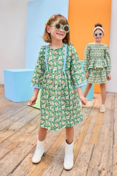 Bisby Kids' Floral Ruffle Porto Dress In Green