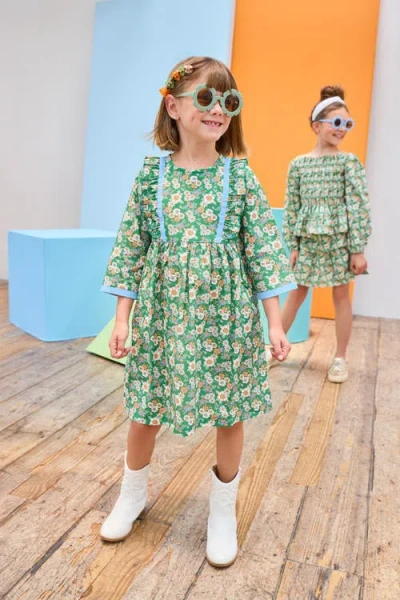 Bisby Kids' Floral Ruffle Porto Dress In Green