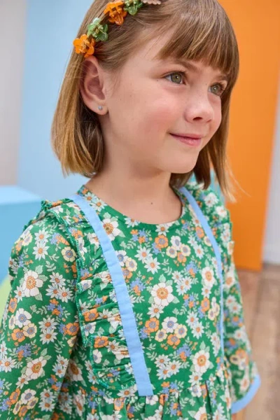 Bisby Kids' Floral Ruffle Porto Dress In Green