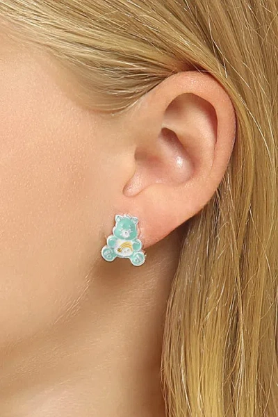 Care Bears Silver Flash-plated 3d Stud Earrings With Crystal Accent In Brown