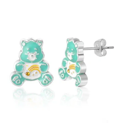 Care Bears Silver Flash-plated 3d Stud Earrings With Crystal Accent In Brown