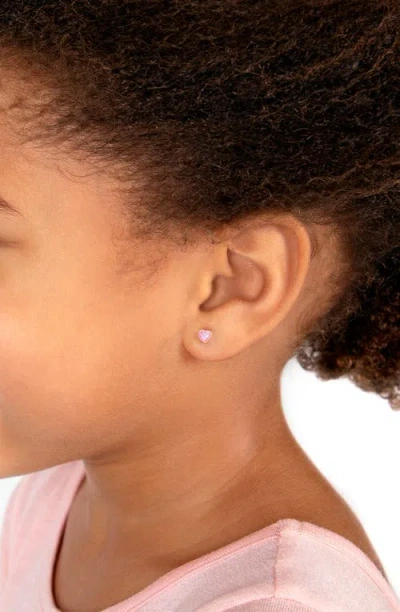 Tiny Blessings 14k Gold 4mm Pink Heart Studs Screw Back Earrings In Gold