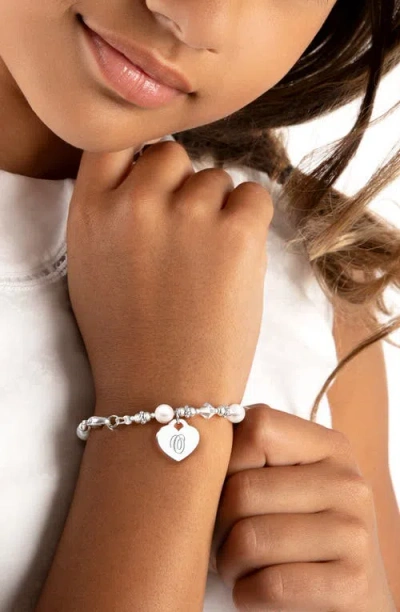 Tiny Blessings Sterling Silver Crystals & Pearls & Engraved Initial 5.25" Bracelet In Metallic