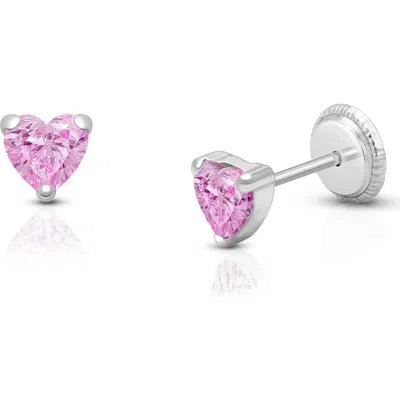 Tiny Blessings 14k Gold 4mm Pink Heart Studs Screw Back Earrings In Metallic