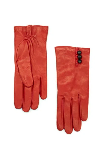 Portolano Leather Gloves With Buttons In Orange